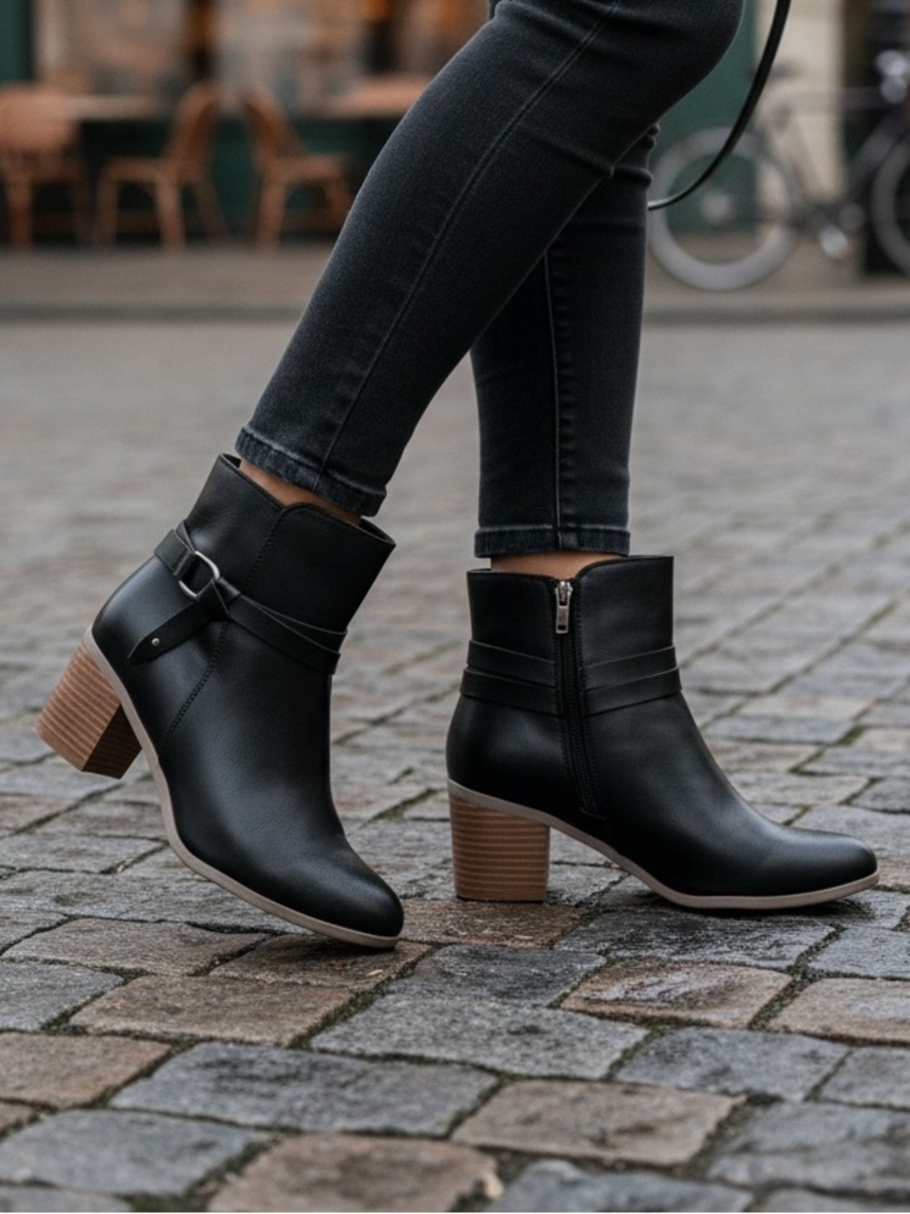 Frye and Co. Black Italia Faux Leather Ankle Boots with Block Heel Size 8.5